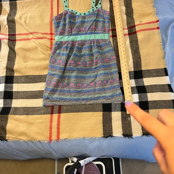 I HEART RONSON SUMMER PRINT DRESS PINK GRAY GREEN SIZE M MEDIUM RIVETS AZTEC - Picture 5 of 11